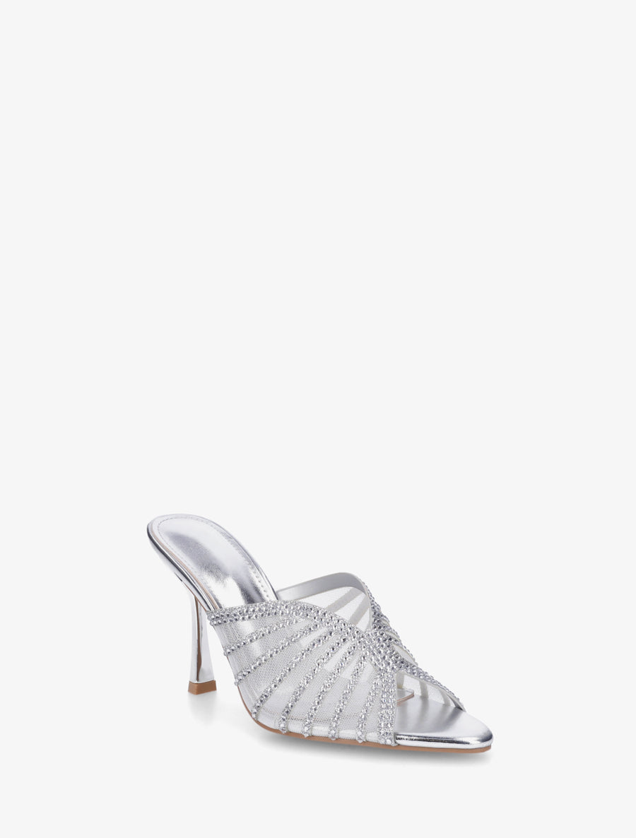 Mules à talon et ganse strassée - Argent - 2