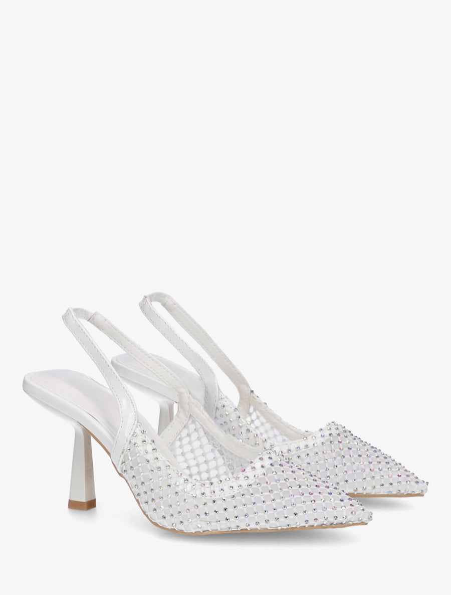 Escarpins pointu à strass - Blanc - 4
