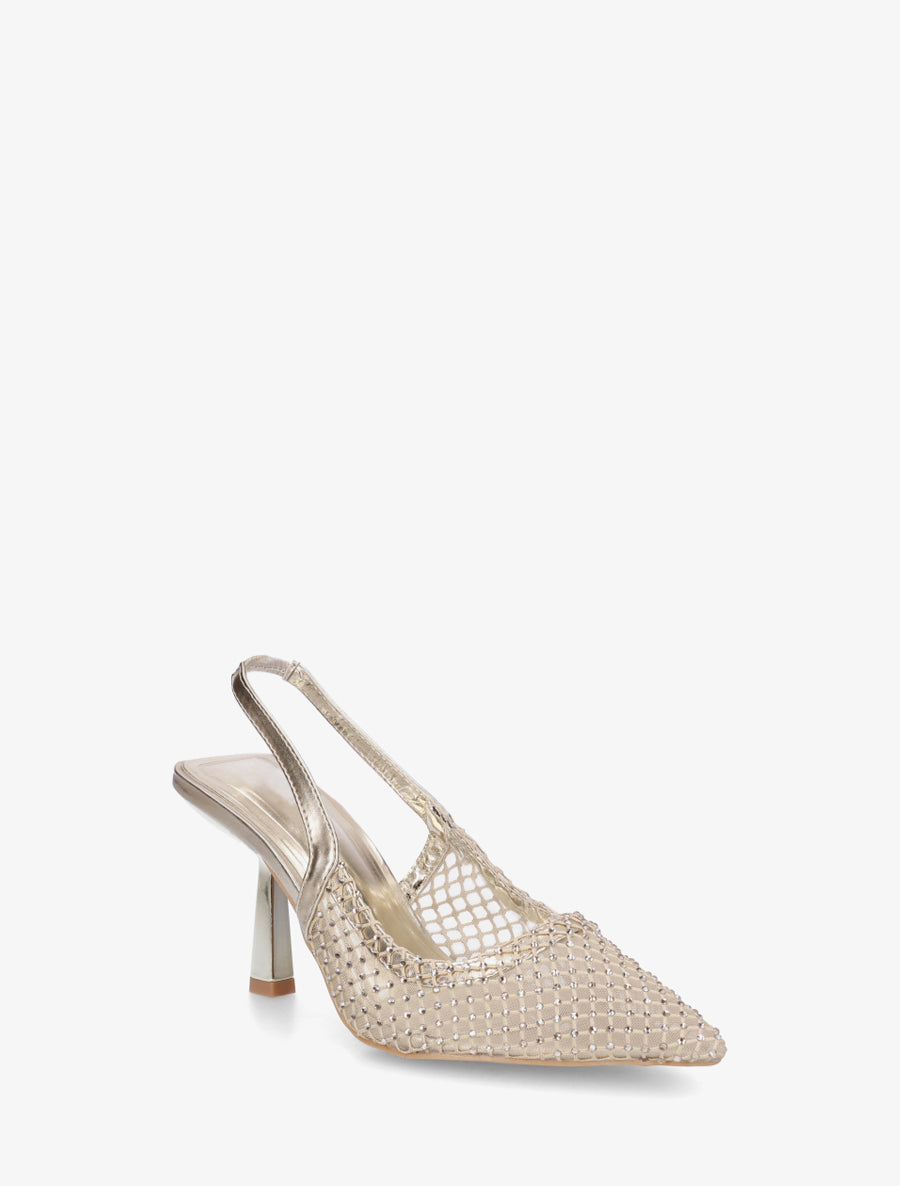 Escarpins pointu à strass - Beige - 2