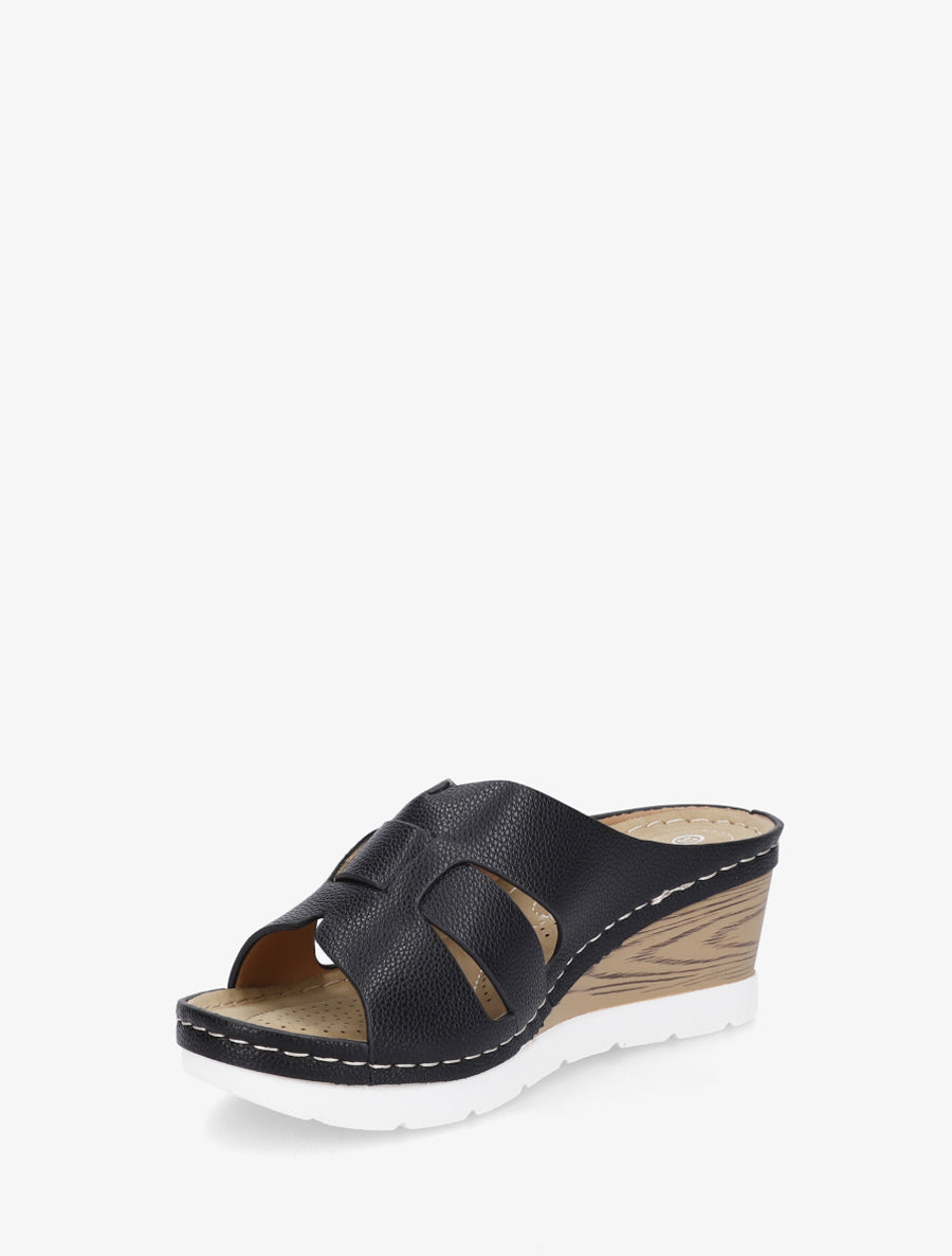 Mules à semelle effet bois - Noir - 3