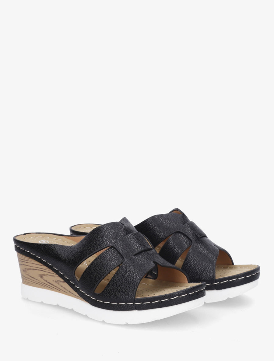 Mules à semelle effet bois - Noir - 4