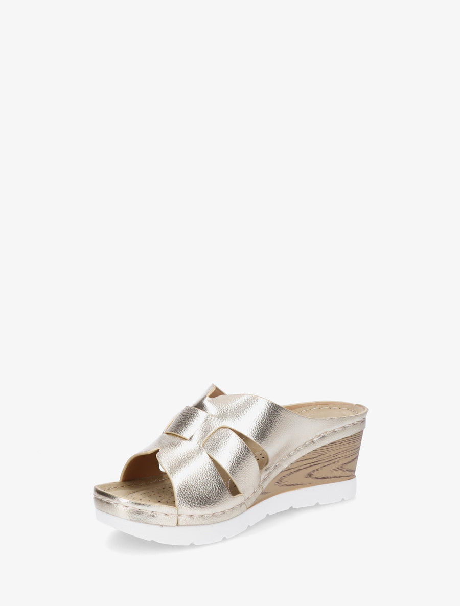Mules à semelle effet bois - Or - 3