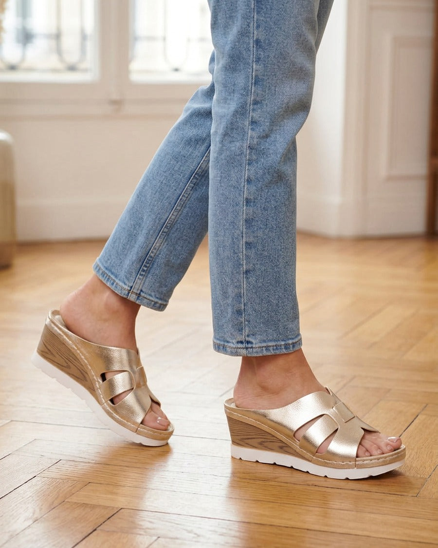 Mules à semelle effet bois - Or