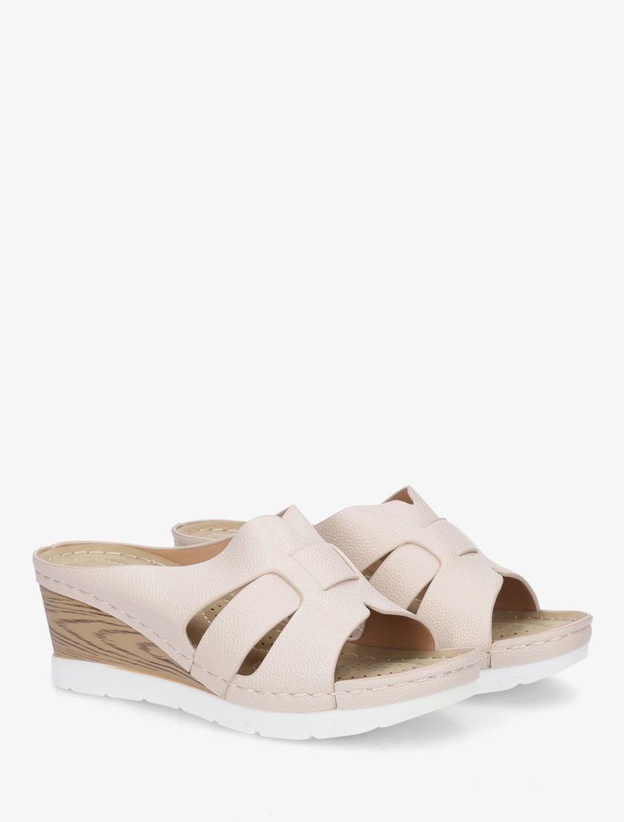 Mules à semelle effet bois - Beige - 4