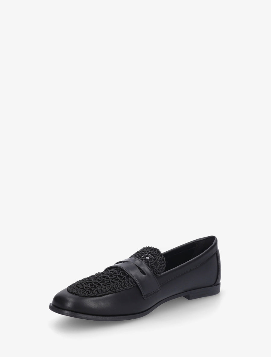 Mocassins en simili et macramé - Noir - 3