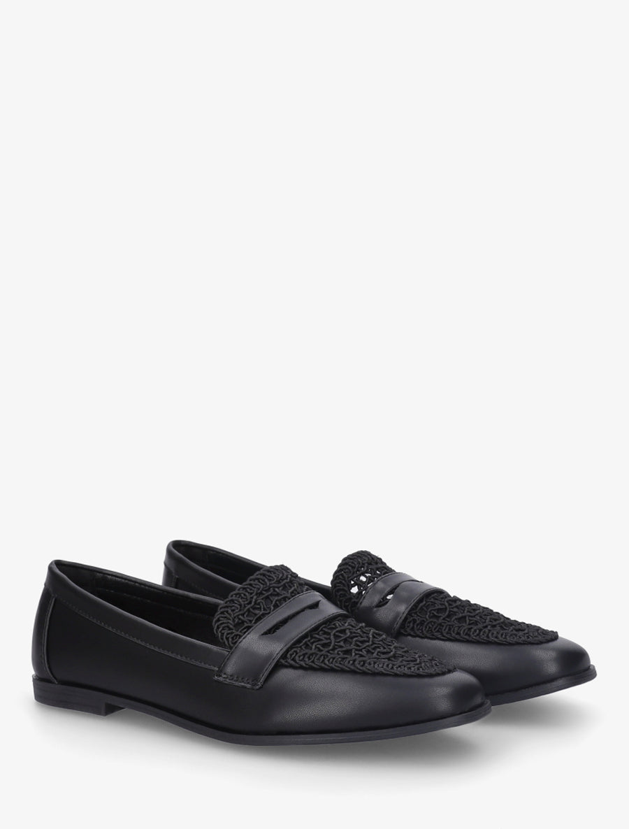 Mocassins en simili et macramé - Noir - 4