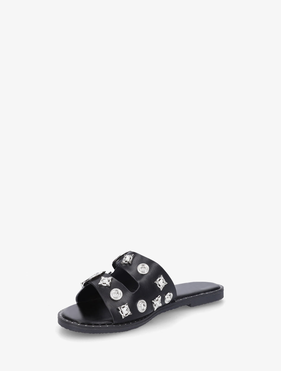 Claquettes à clous fantaisies et boucles - Noir - 3