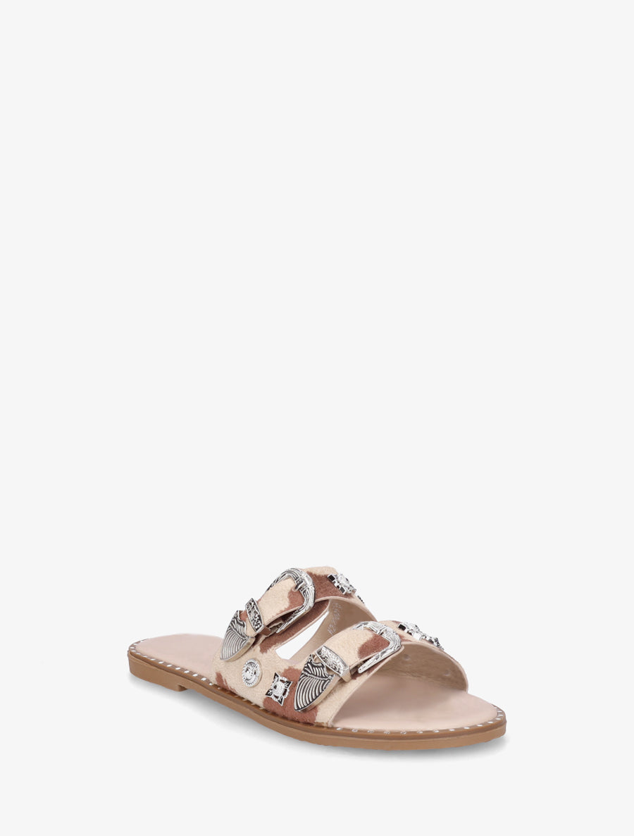 Claquettes clous fantaisies imprimé vache - Beige foncé - 2