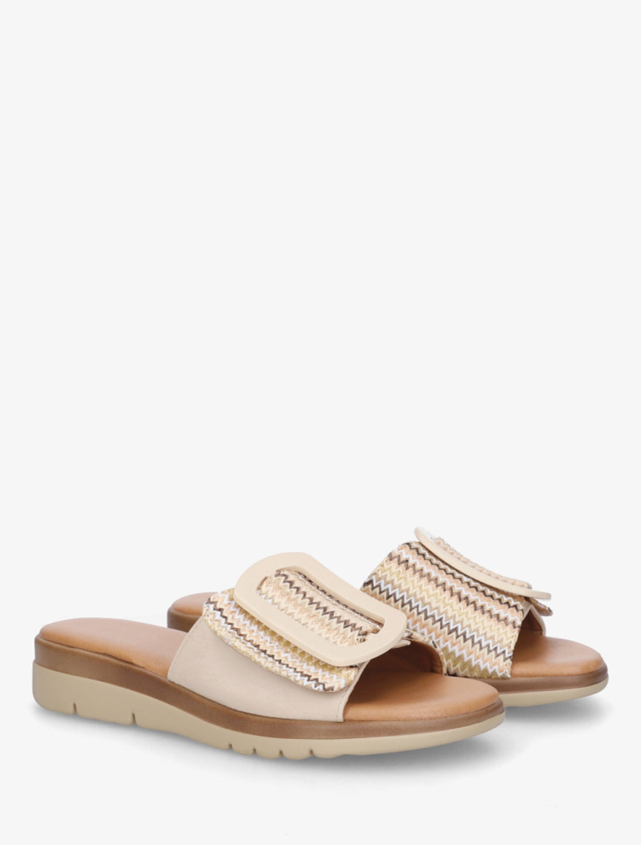 Claquettes à grosse boucle et bride tressé - Beige - 4
