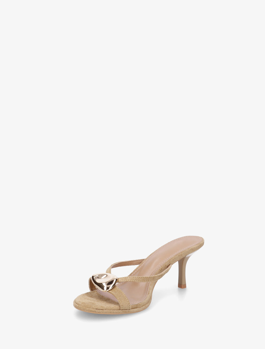 Mules en suédine à empiècement bijou - Taupe - 3