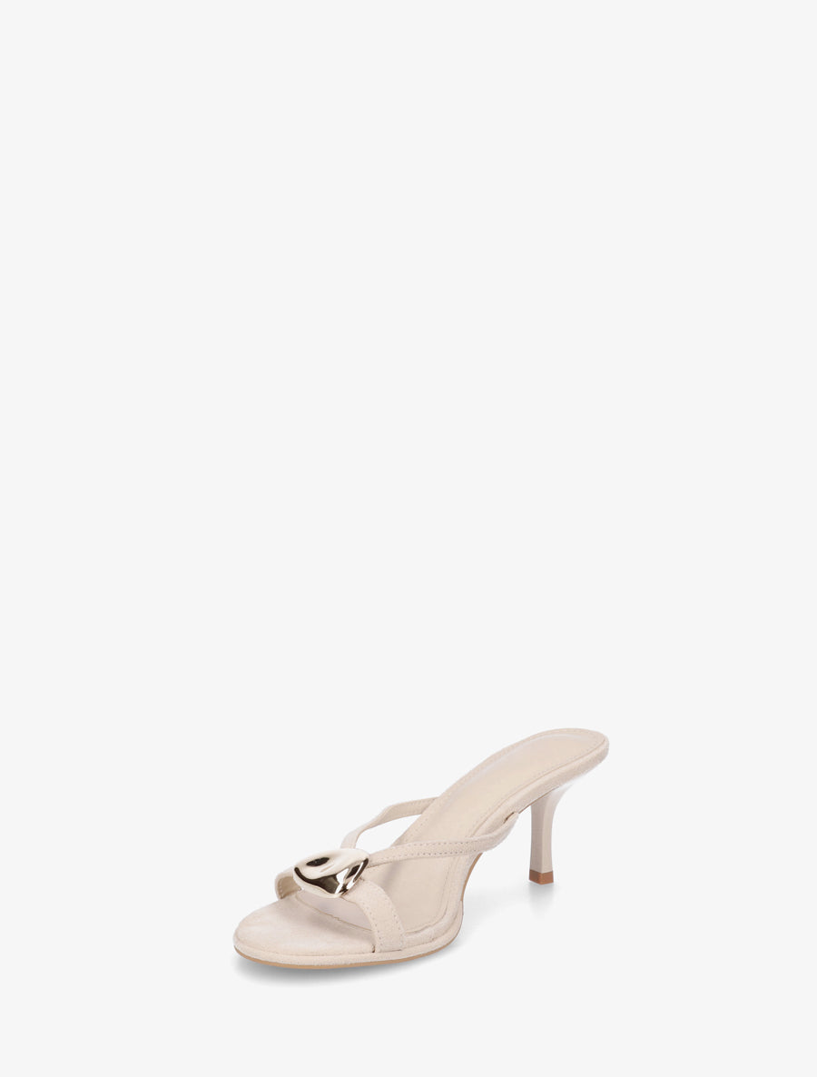 Mules en suédine à empiècement bijou - Beige - 3