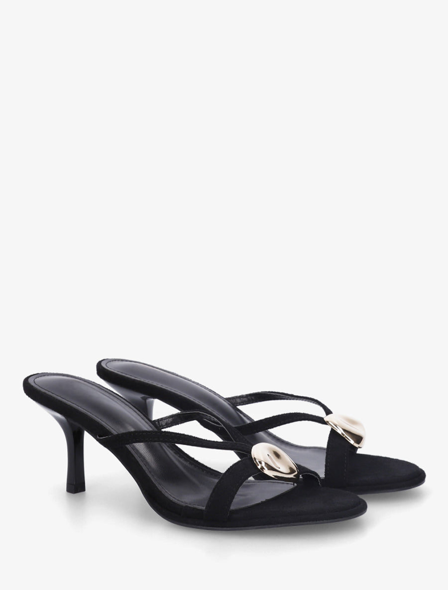 Mules en suédine à empiècement bijou - Noir - 4