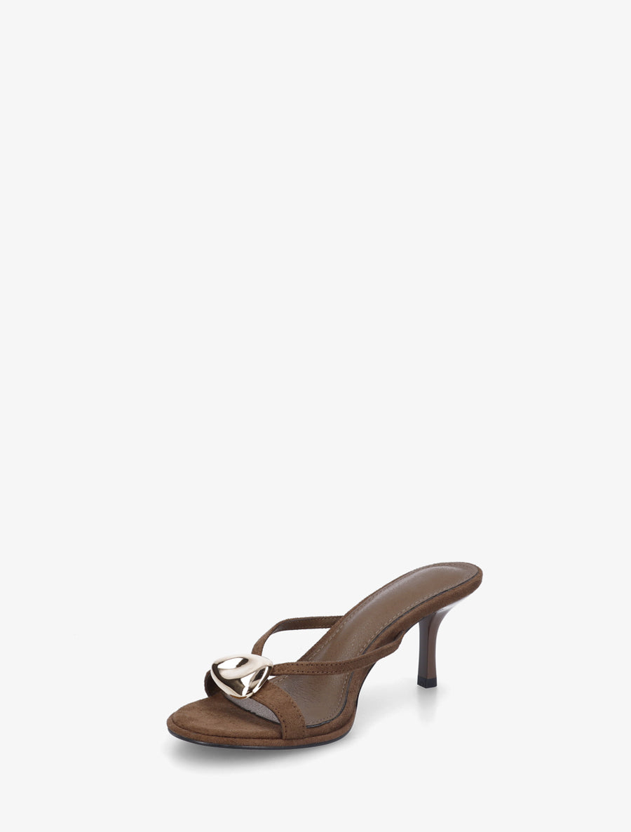 Mules en suédine à empiècement bijou - Marron - 3