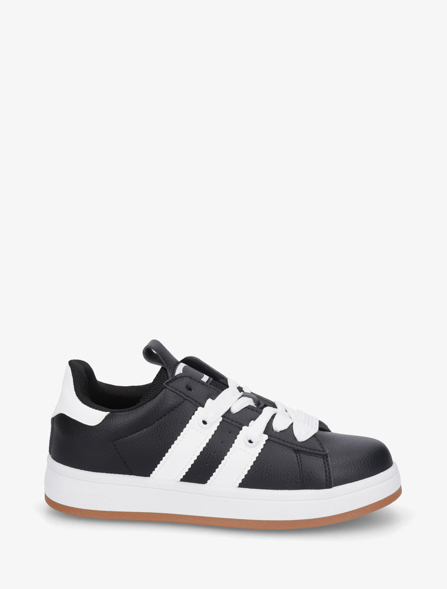 Sneakers unies à bandes contrastantes - Noir - 1
