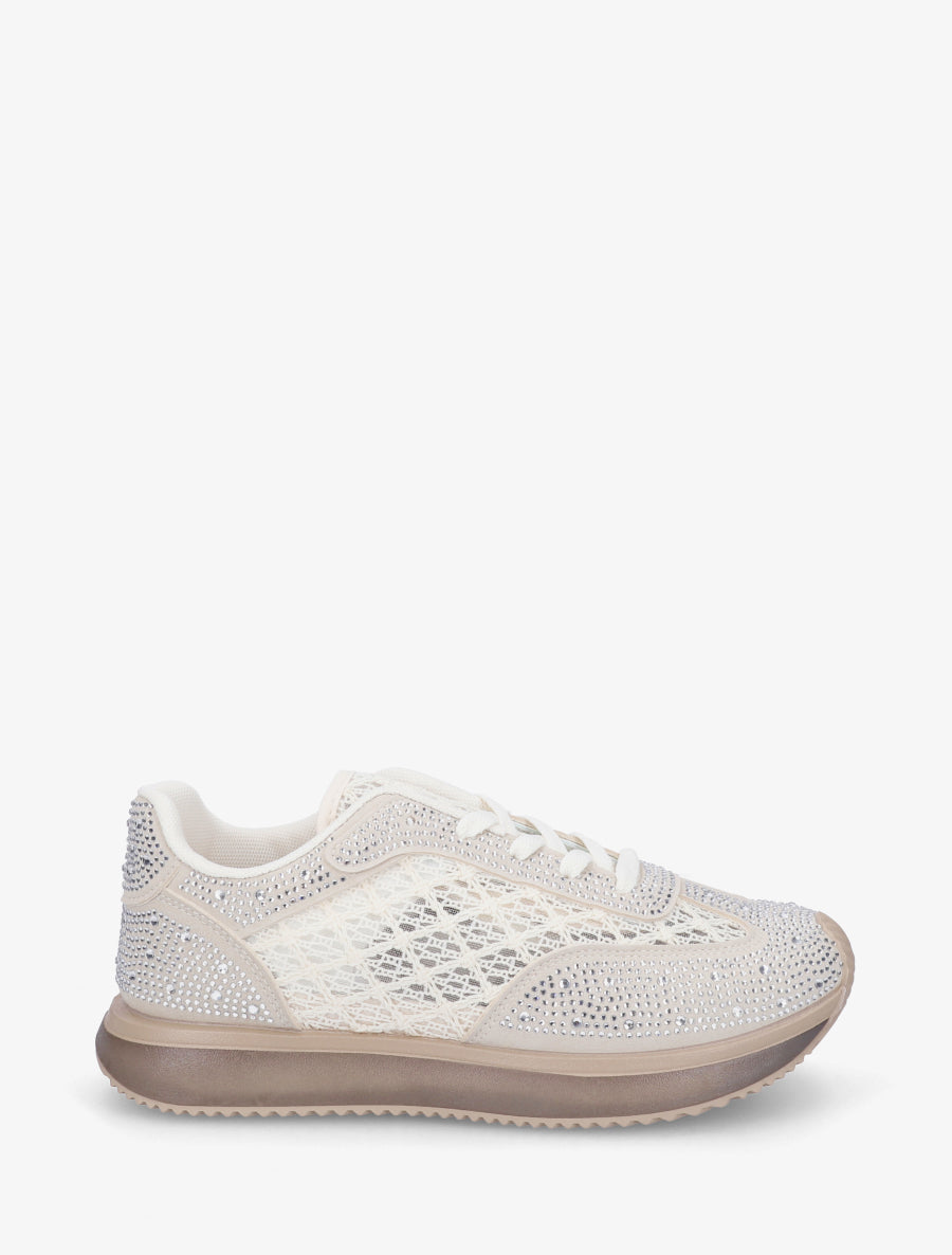 Baskets brodées à strass - Beige - 1