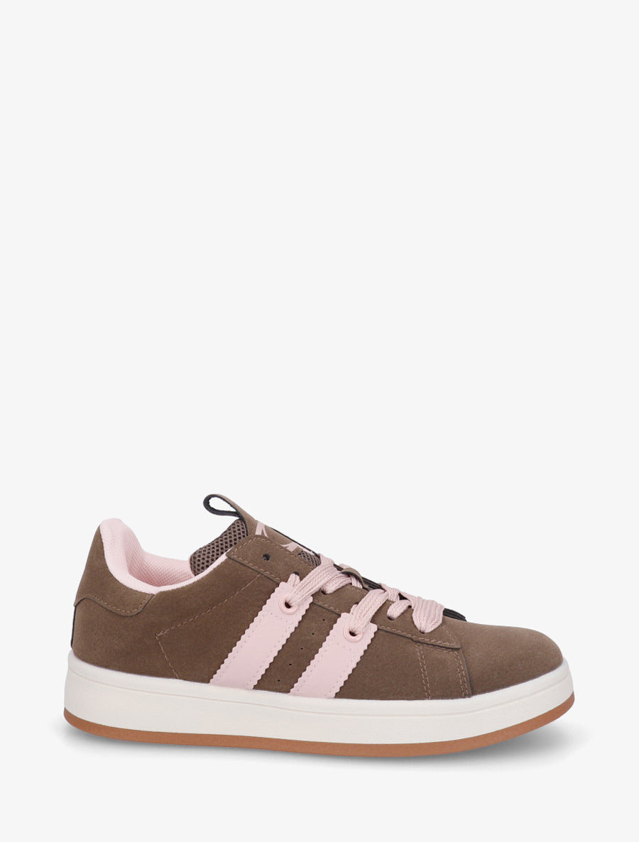 Sneakers unies à bandes contrastantes - Marron - 1