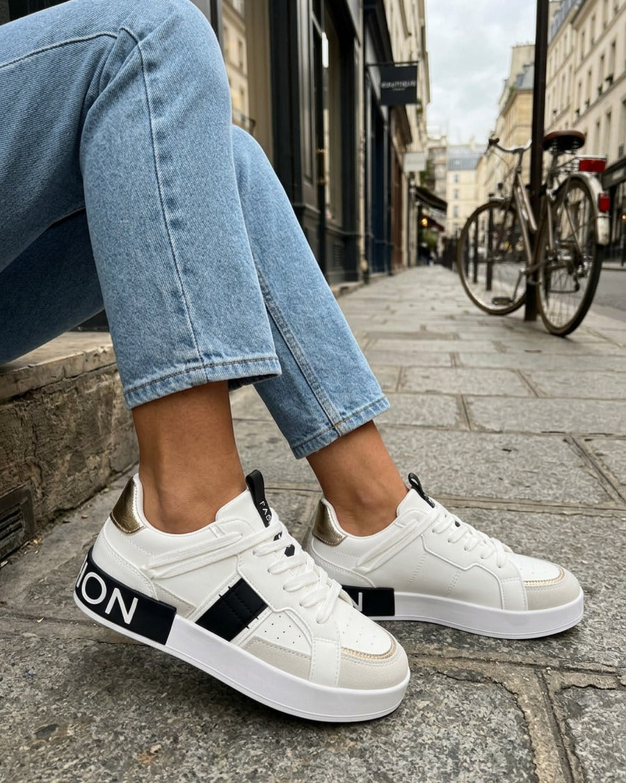 Baskets en simili à bande irisée - Blanc