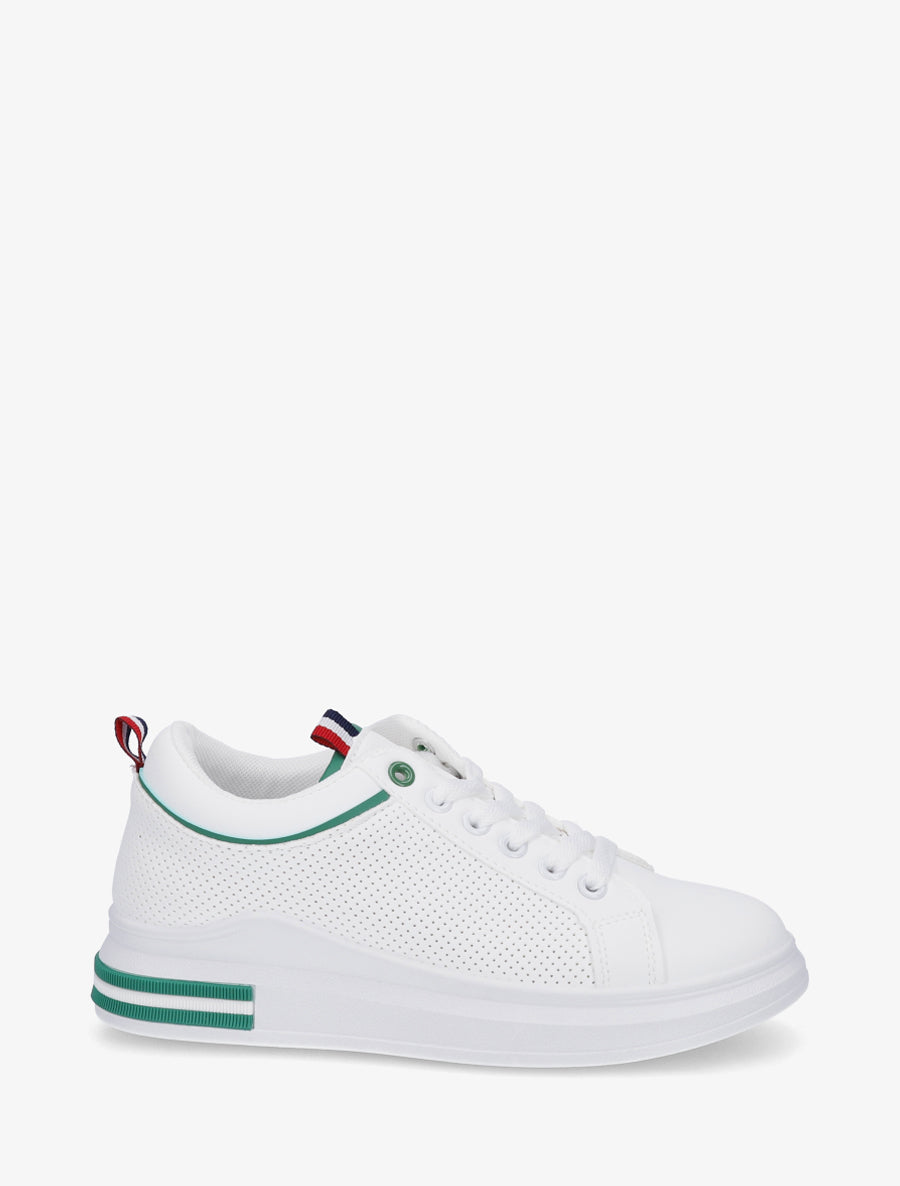 Sneakers piquetés en simili - Blanc/vert - 1