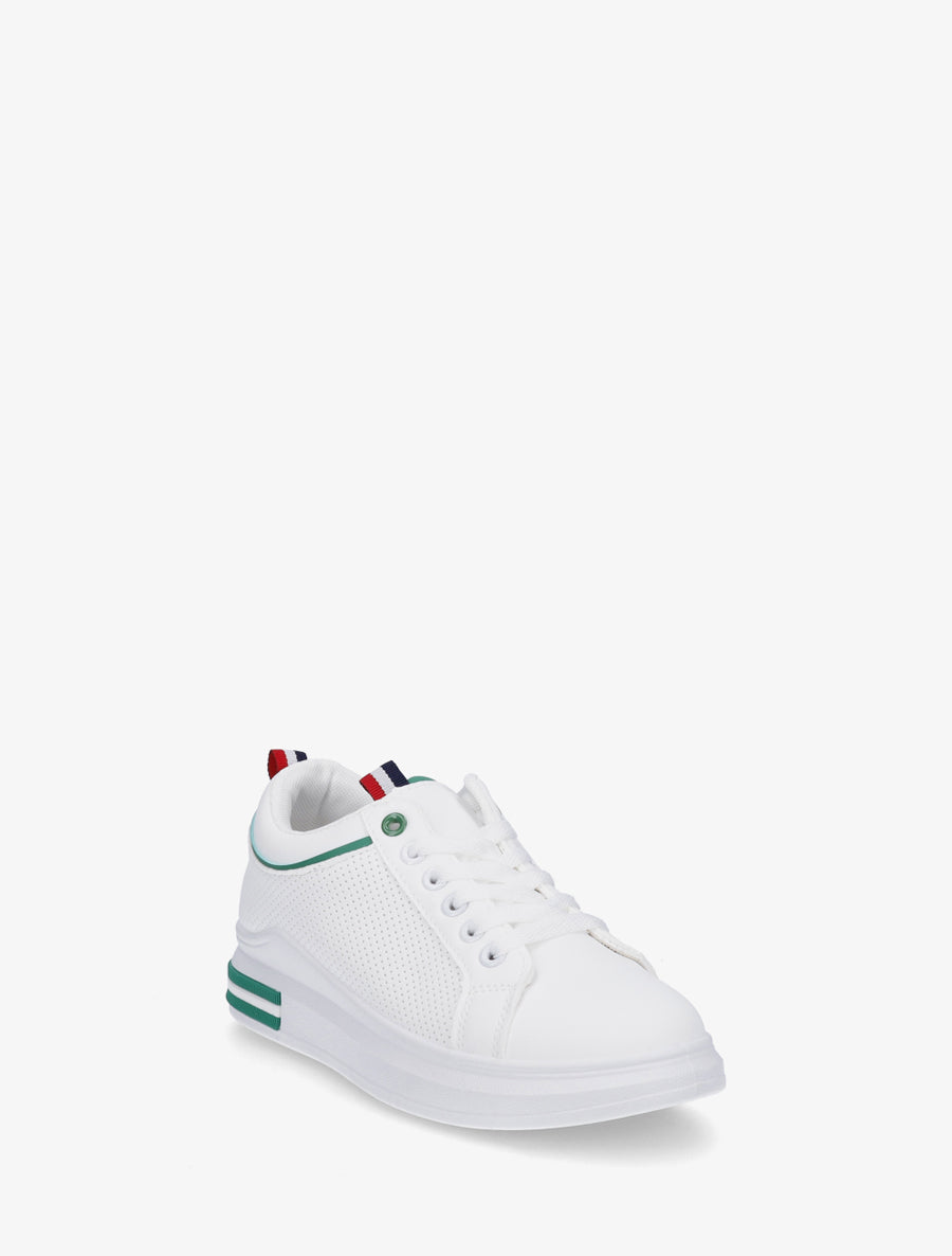 Sneakers piquetés en simili - Blanc/vert - 2