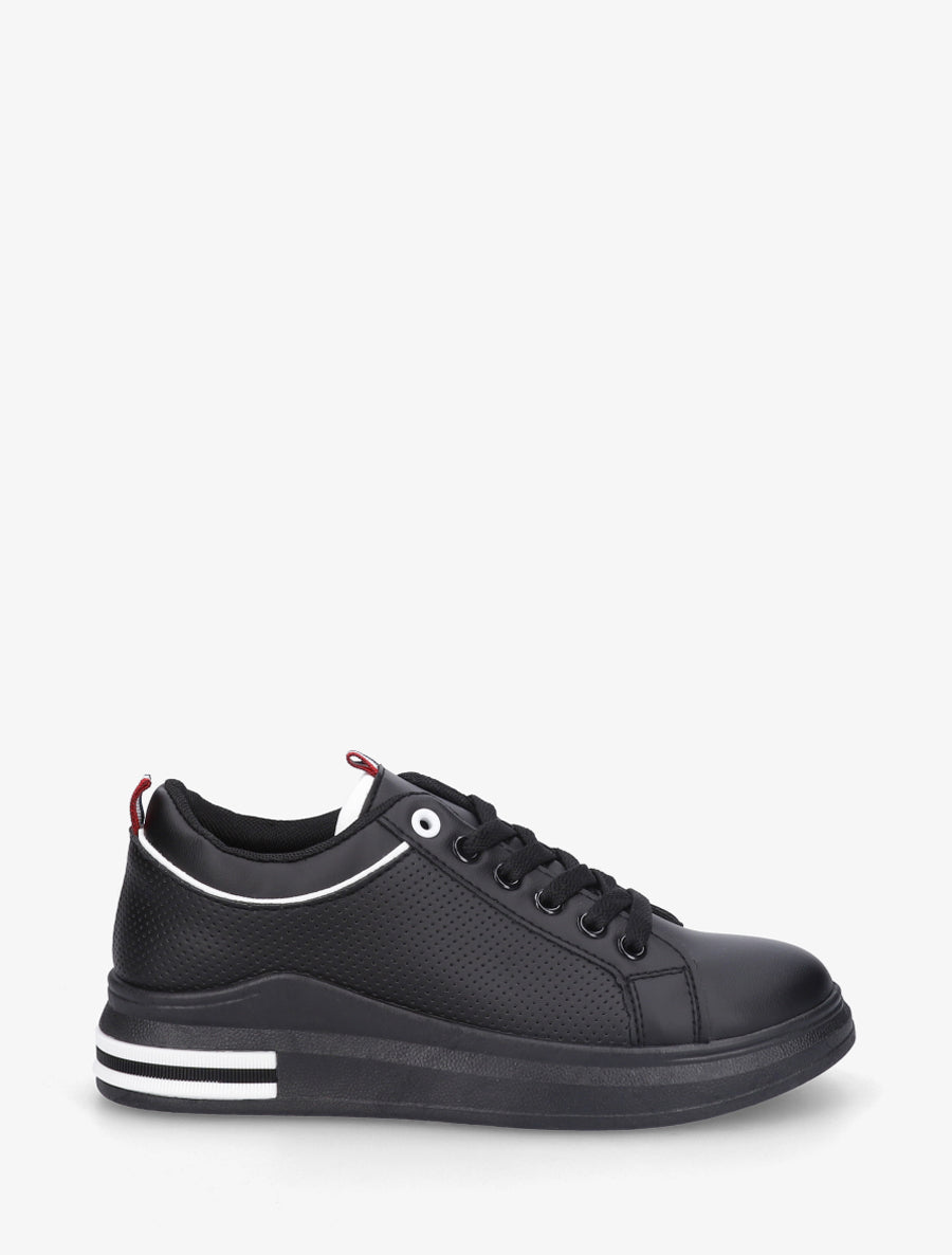 Sneakers piquetés en simili - Noir - 1