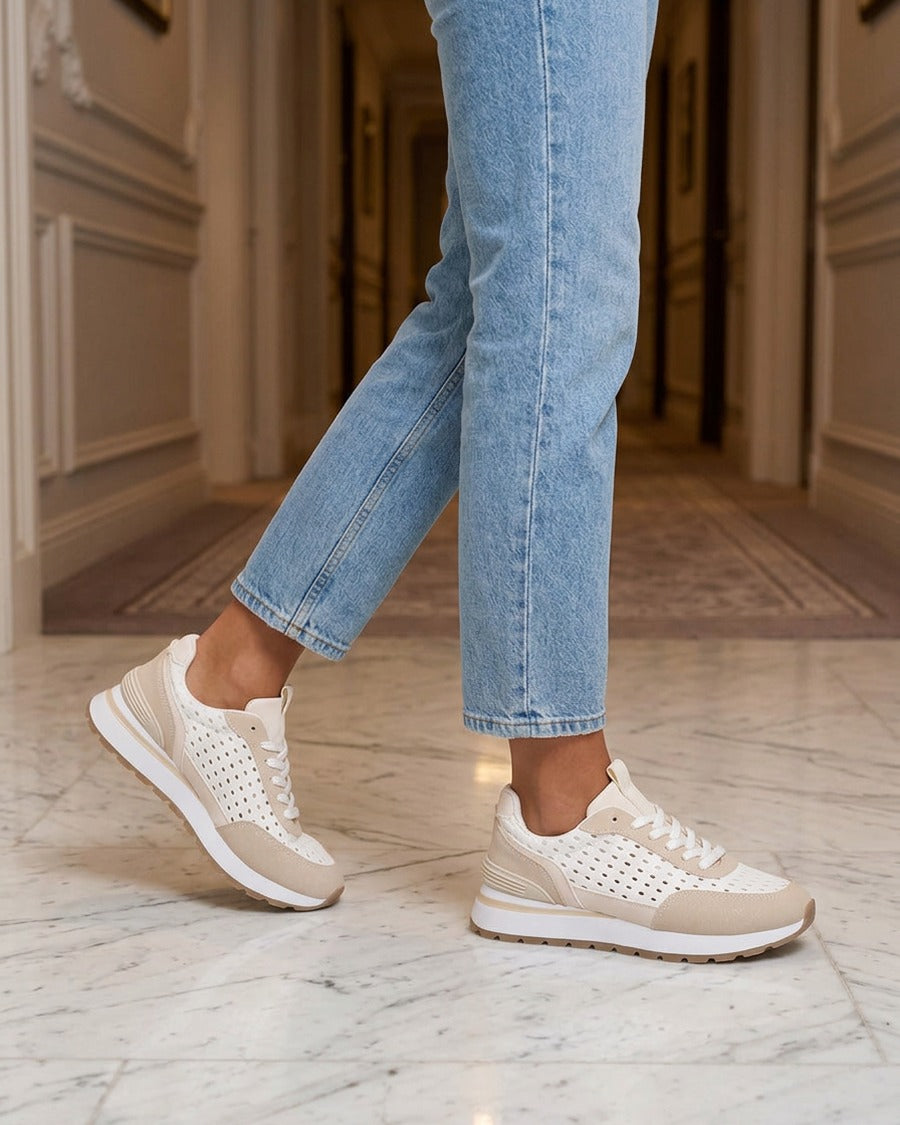 Sneakers à empiècement effet macramé - Beige