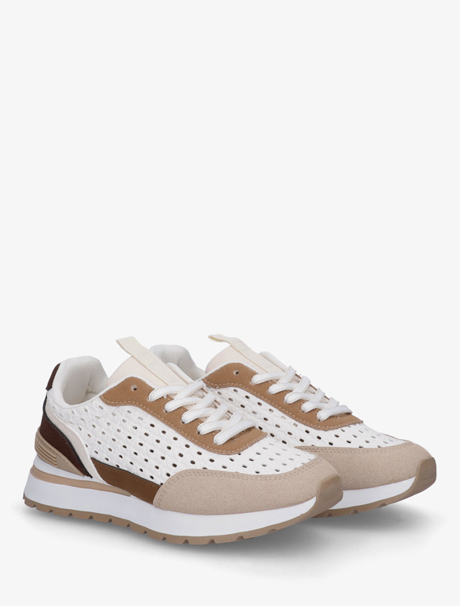 Sneakers à empiècement effet macramé - Marron - 4