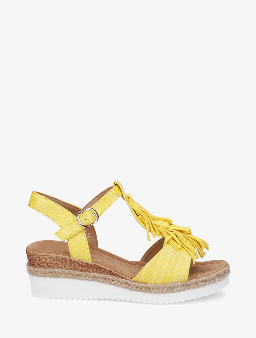 Sandales pailletées à franges en suédine - Jaune - 1
