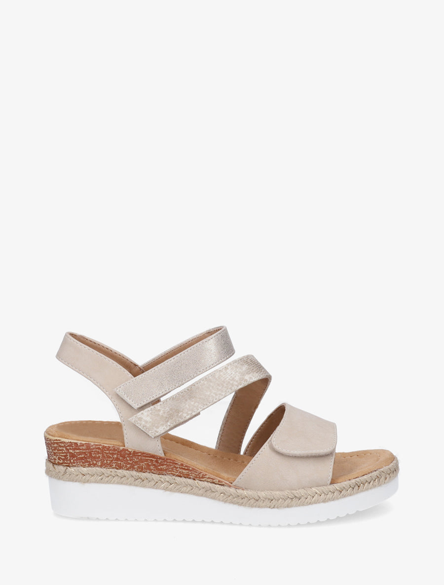 Sandales compensées à scratch - Beige - 1