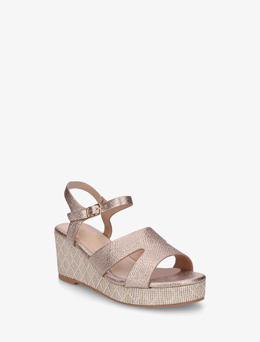 Sandales effet python à talon compensé - Rose gold - 2