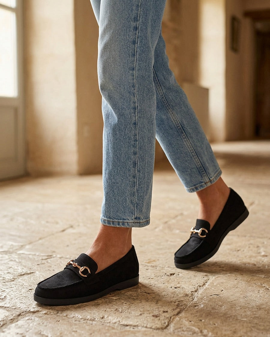 Mocassins en suédine à boucle métallique - Noir