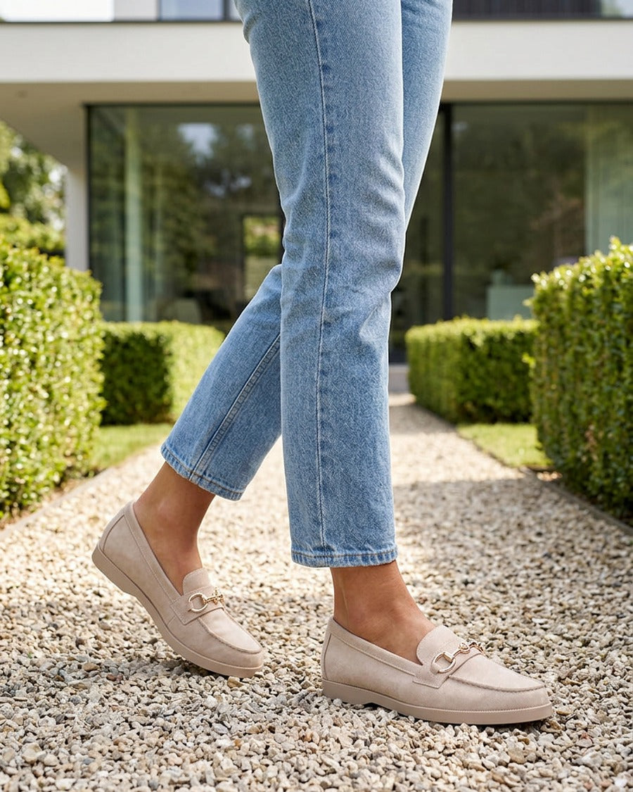 Mocassins en suédine à boucle métallique - Beige