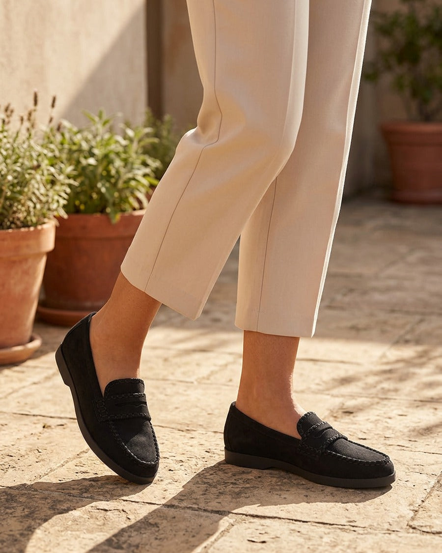 Mocassins en suédine à surpiqûres - Noir