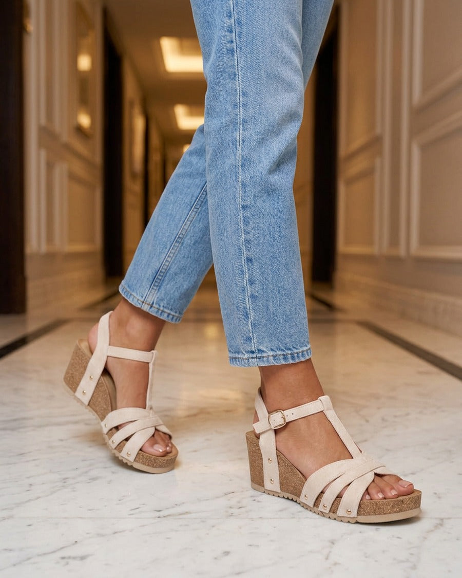 Sandales en suédine à bride en T - Beige