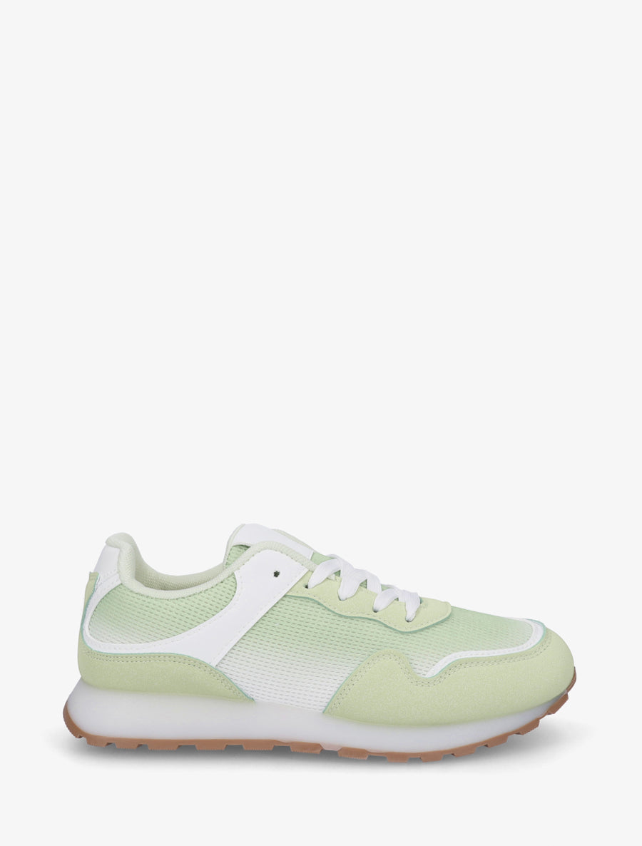 Sneakers bi-matière à semelle épaisse - Vert - 1