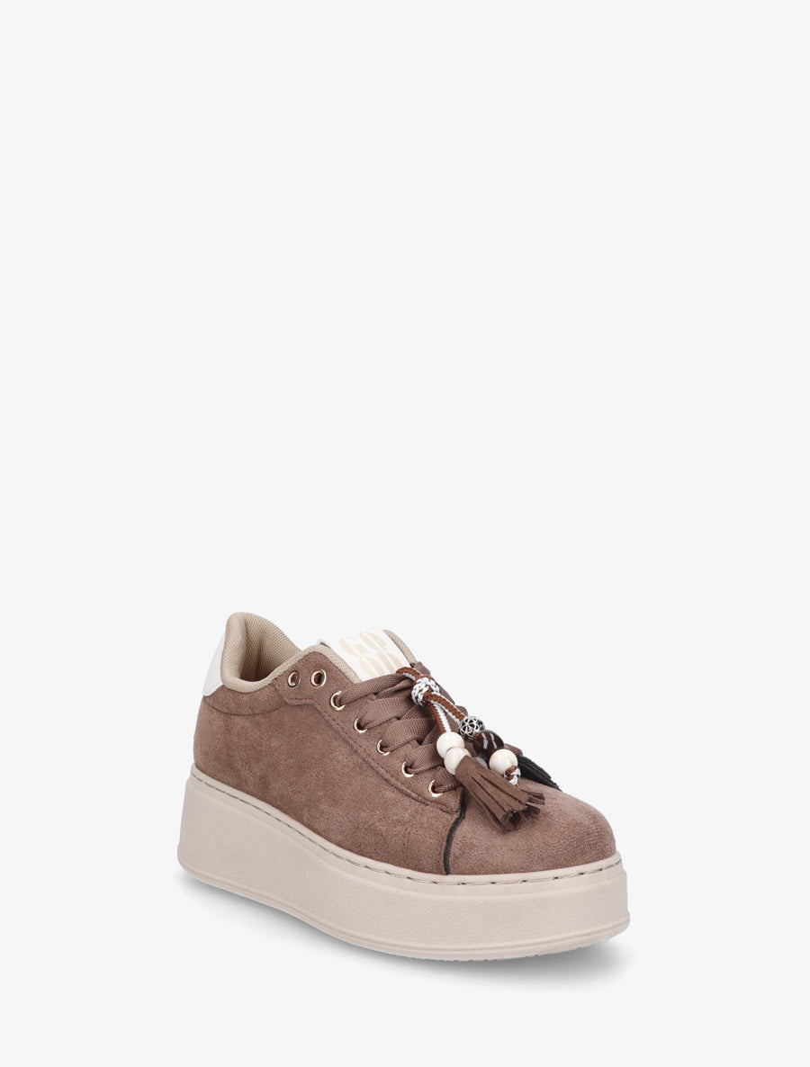Sneakers en suédine à empiècement perles - Marron - 2