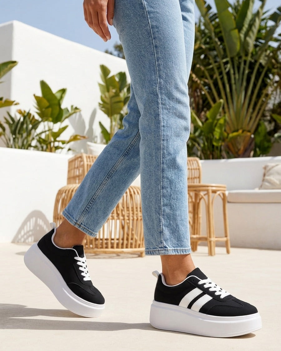 Baskets effet nubuck à bandes - Noir