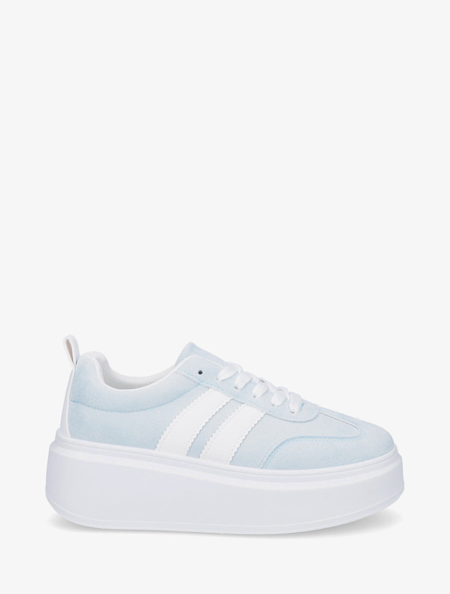 Baskets effet nubuck à bandes - Bleu ciel - 1