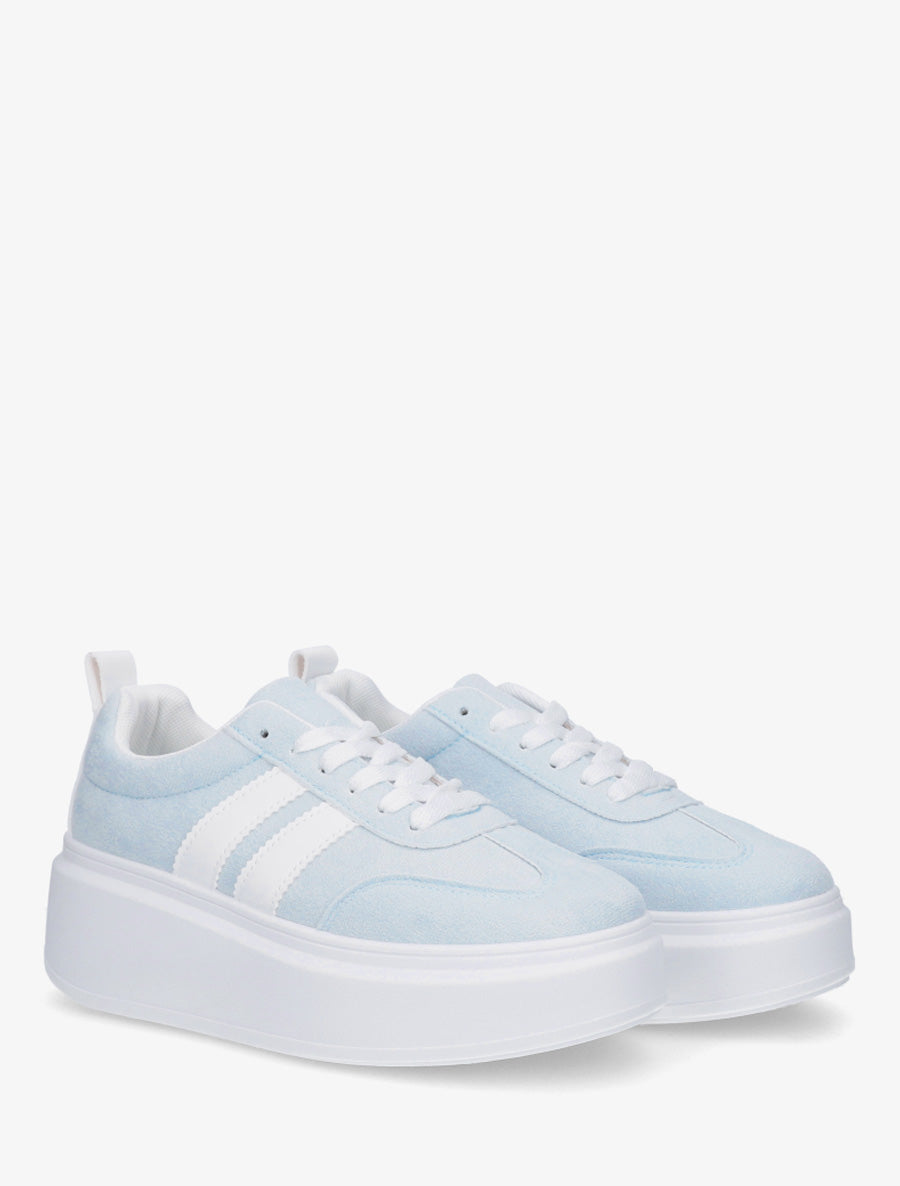Baskets effet nubuck à bandes - Bleu ciel - 4