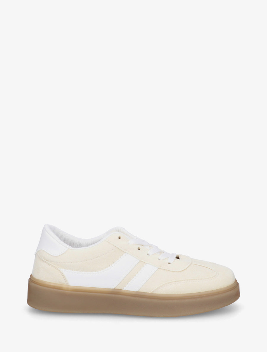Sneakers en suédine à bandes contrastantes - Jaune pâle - 1