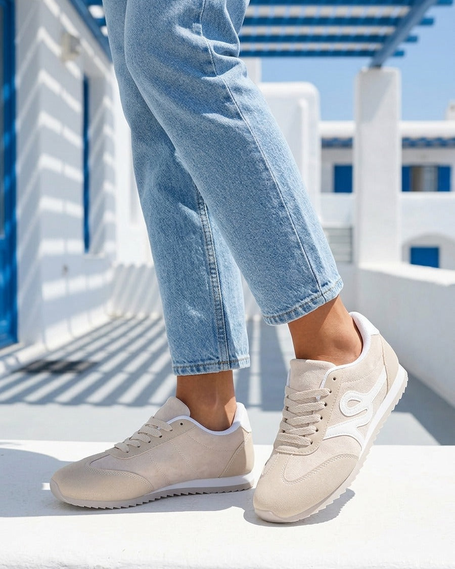 Sneakers en suédine à empiècement effet nubuck - Beige