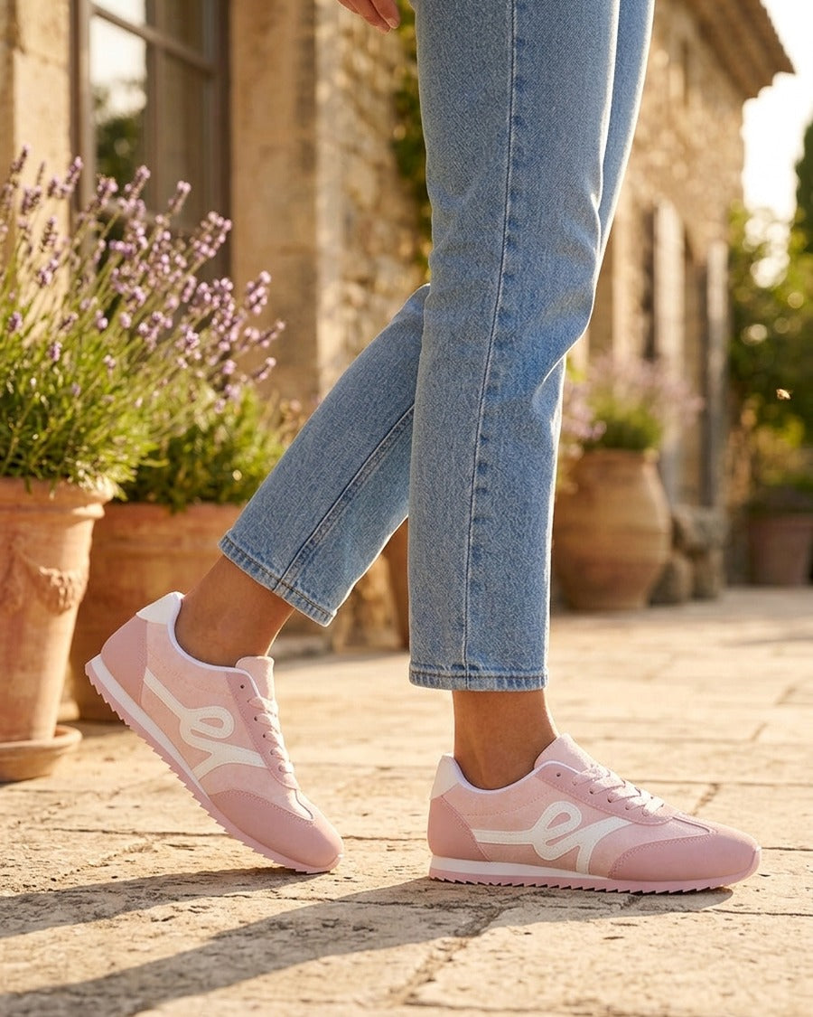 Sneakers en suédine à empiècement effet nubuck - Rose