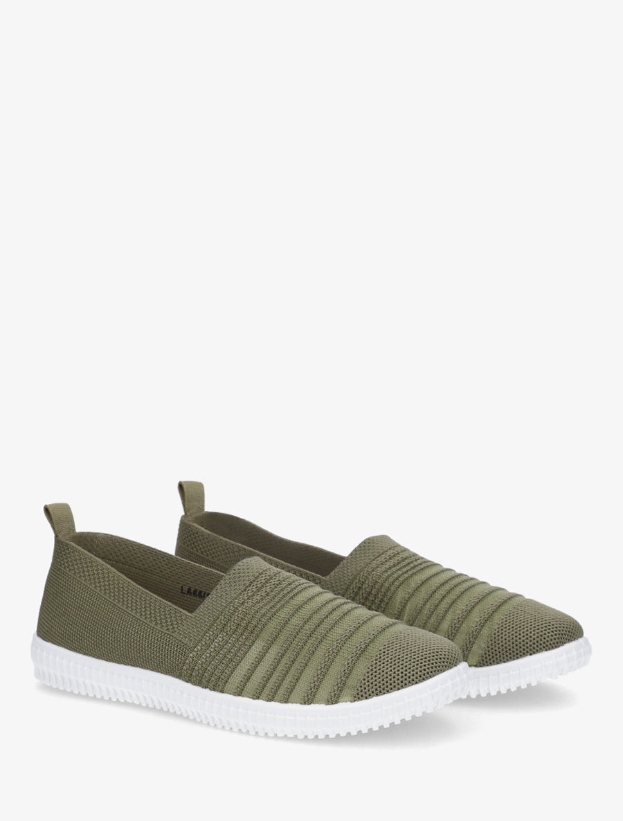 Slip-on en maille ajourée rayée - Kaki - 4