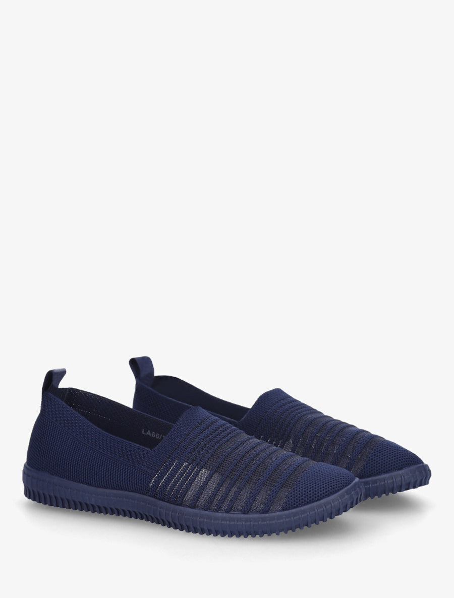 Slip-on en maille ajourée rayée - Marine - 4