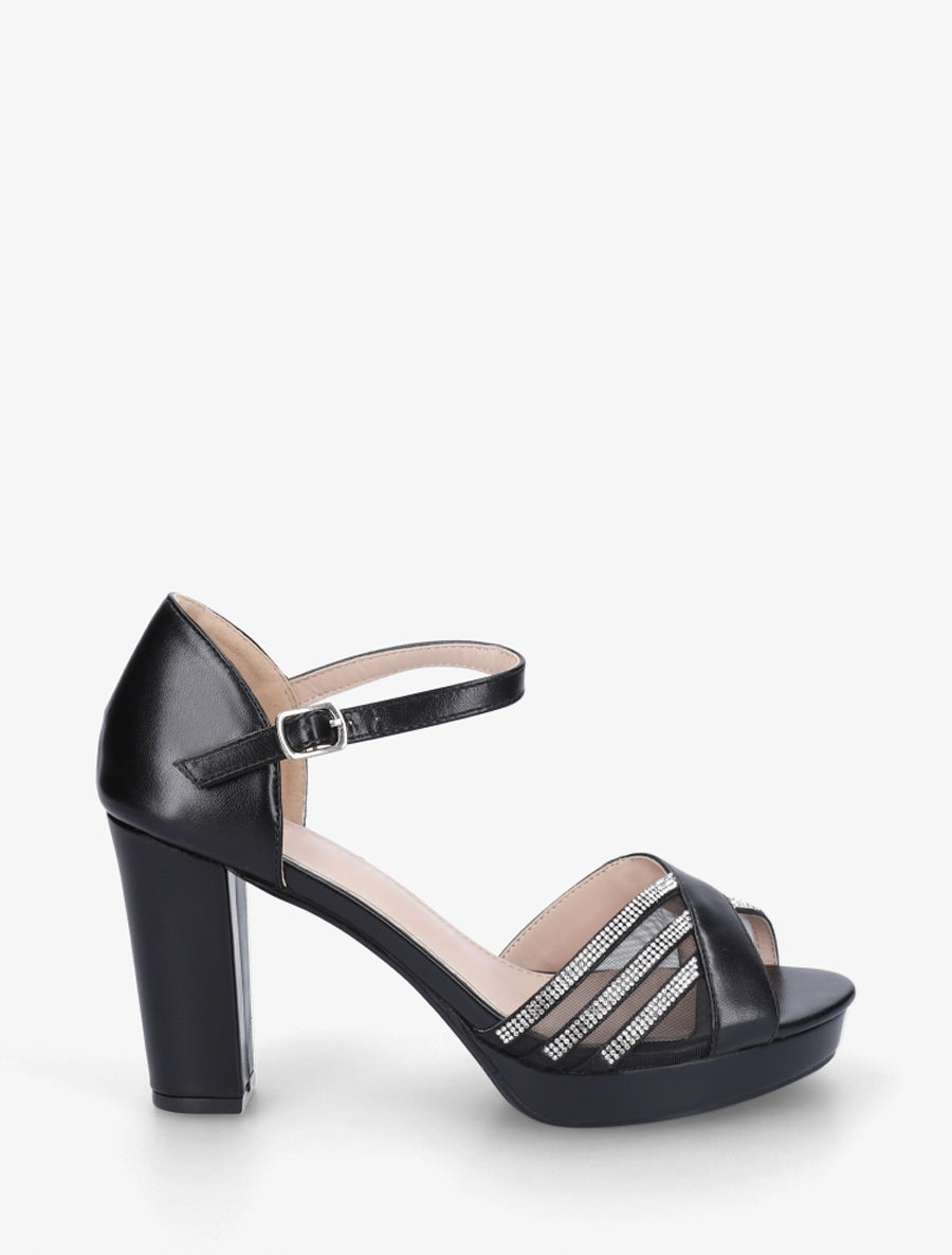 Sandales en simili à brides croisées strassées - Noir - 1