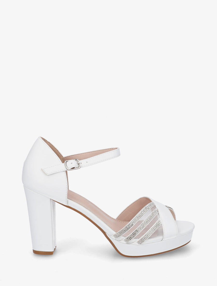 Sandales en simili à brides croisées strassées - Blanc - 1