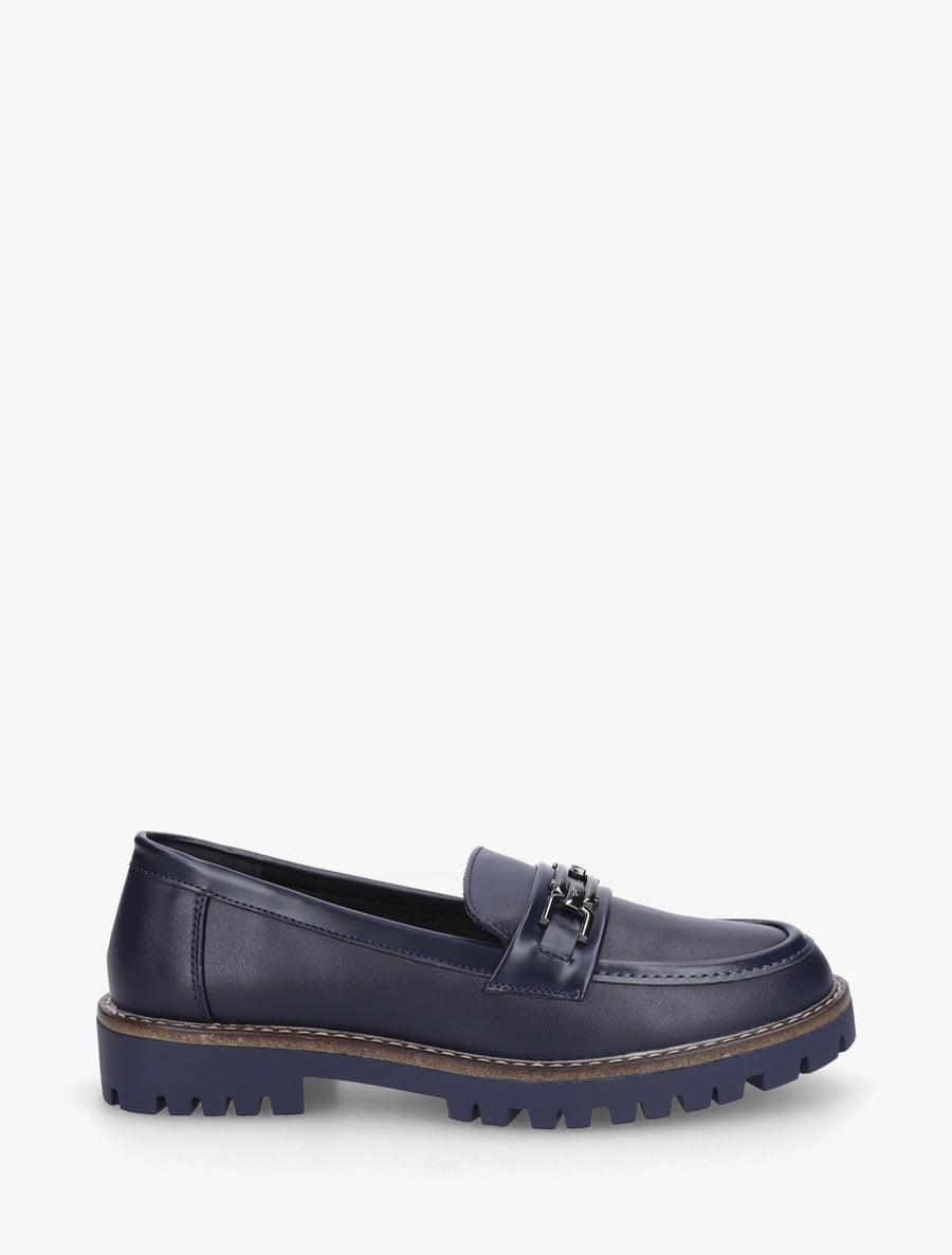 Mocassins en simili à boucle métallique - Marine - 1