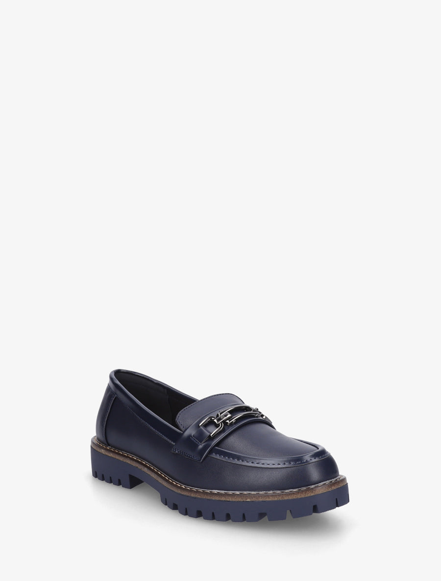Mocassins en simili à boucle métallique - Marine - 2