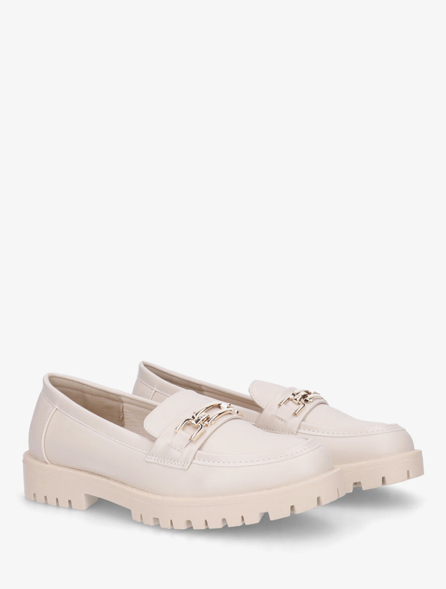 Mocassins en simili à boucle métallique - Beige - 4