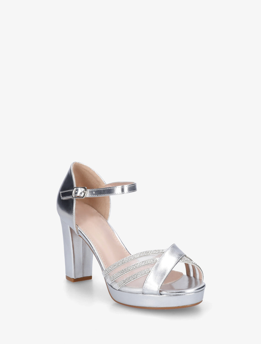 Sandales en simili à brides croisées strassées - Argent - 2