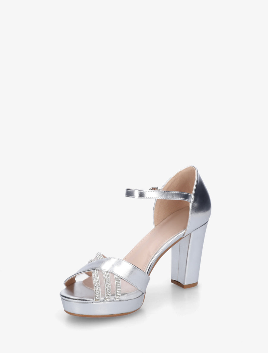 Sandales en simili à brides croisées strassées - Argent - 3
